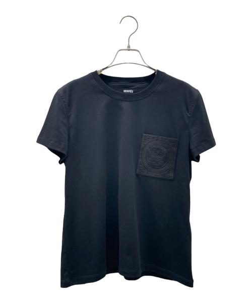 HERMES（エルメス）HERMES (エルメス) 刺繍入りポケット Tシャツ ブラック サイズ:38の古着・服飾アイテム