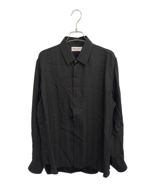 Saint Laurent Paris（サンローランパリ）Saint Laurent Paris (サンローランパリ) Saint Laurent Cassandre Striped Shirt/イヴ・サンローランカサンドラストライプシャツ ブラック サイズ:38の古着・服飾アイテム