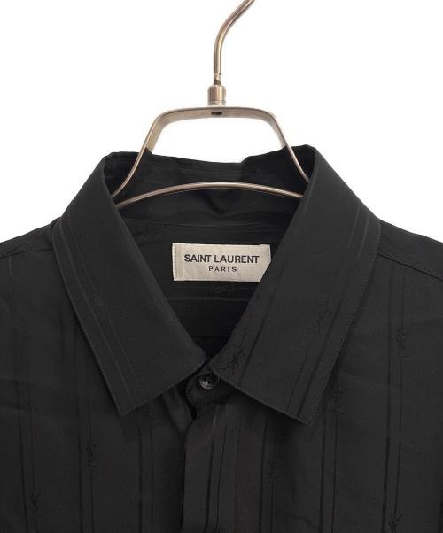 Saint Laurent Paris（サンローランパリ）Saint Laurent Paris (サンローランパリ) Saint Laurent Cassandre Striped Shirt/イヴ・サンローランカサンドラストライプシャツ ブラック サイズ:38の古着・服飾アイテム
