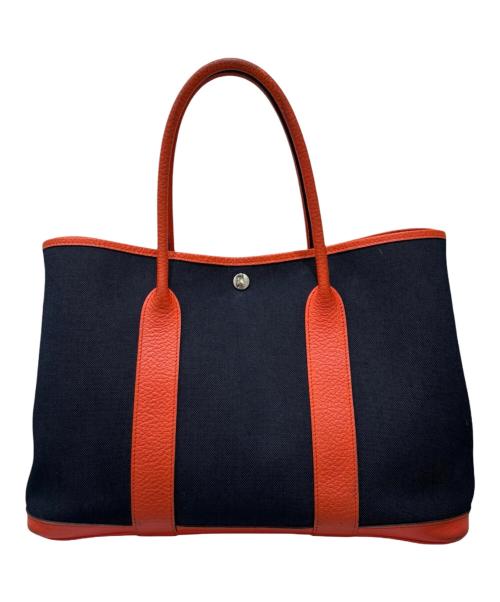 HERMES（エルメス）HERMES (エルメス) Garden Party PM/ガーデンパーティPM/カントリー×トワルミリタリー/ブルーマリン×オレンジポピー/シルバー金具/X刻印：2016年 オレンジ×ネイビー サイズ:PMの古着・服飾アイテム