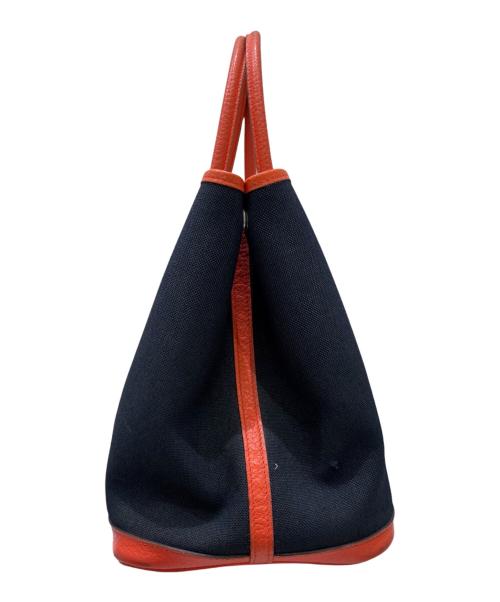 HERMES（エルメス）HERMES (エルメス) Garden Party PM/ガーデンパーティPM/カントリー×トワルミリタリー/ブルーマリン×オレンジポピー/シルバー金具/X刻印：2016年 オレンジ×ネイビー サイズ:PMの古着・服飾アイテム