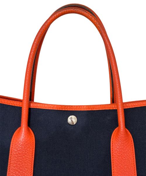 HERMES（エルメス）HERMES (エルメス) Garden Party PM/ガーデンパーティPM/カントリー×トワルミリタリー/ブルーマリン×オレンジポピー/シルバー金具/X刻印：2016年 オレンジ×ネイビー サイズ:PMの古着・服飾アイテム