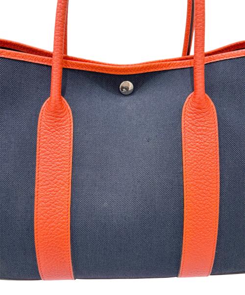HERMES（エルメス）HERMES (エルメス) Garden Party PM/ガーデンパーティPM/カントリー×トワルミリタリー/ブルーマリン×オレンジポピー/シルバー金具/X刻印：2016年 オレンジ×ネイビー サイズ:PMの古着・服飾アイテム