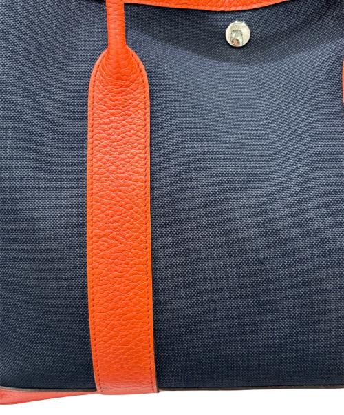 HERMES（エルメス）HERMES (エルメス) Garden Party PM/ガーデンパーティPM/カントリー×トワルミリタリー/ブルーマリン×オレンジポピー/シルバー金具/X刻印：2016年 オレンジ×ネイビー サイズ:PMの古着・服飾アイテム