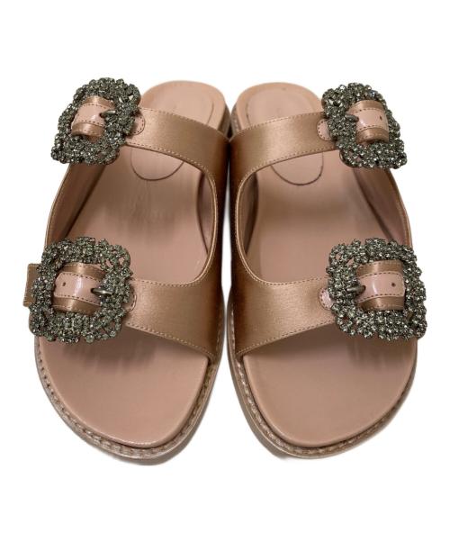 Manolo Blahnik（マノロ ブラニク）Manolo Blahnik (マノロ ブラニク) ストラスハンギサテンサンダル ピンク サイズ:35の古着・服飾アイテム