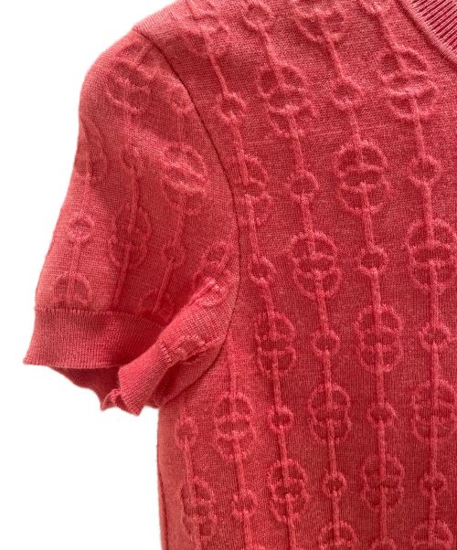 HERMES（エルメス）HERMES (エルメス) カシミヤ混胸ポケットチェーン柄ニット ピンク サイズ:40の古着・服飾アイテム