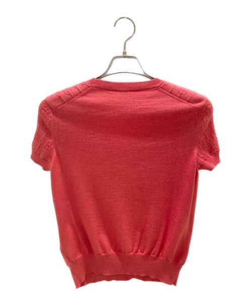 HERMES（エルメス）HERMES (エルメス) カシミヤ混胸ポケットチェーン柄ニット ピンク サイズ:40の古着・服飾アイテム