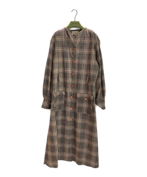 GUCCI（グッチ）GUCCI (グッチ) Prince of Wales belted coat ブラウン サイズ:42 未使用品の古着・服飾アイテム