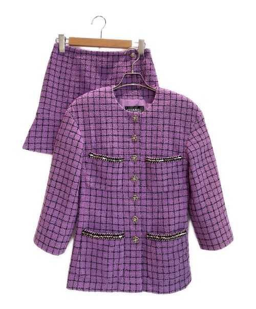 CHANEL（シャネル）CHANEL (シャネル) ココマークツイードセットアップ パープル サイズ:36の古着・服飾アイテム