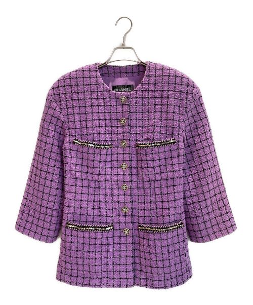 CHANEL（シャネル）CHANEL (シャネル) ココマークツイードセットアップ パープル サイズ:36の古着・服飾アイテム