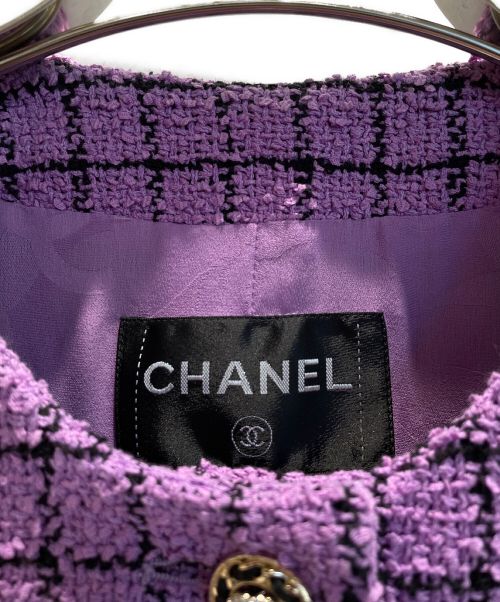 CHANEL（シャネル）CHANEL (シャネル) ココマークツイードセットアップ パープル サイズ:36の古着・服飾アイテム