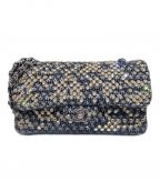 CHANELシャネル）の古着「ココマークラインストーンツイードショルダーバッグ」｜ブラック