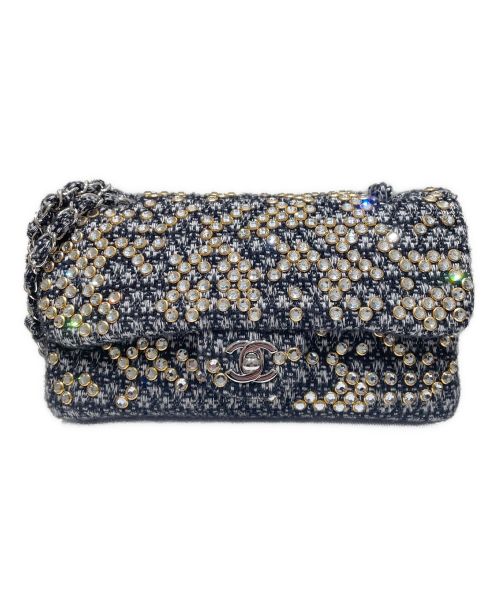 CHANEL（シャネル）CHANEL (シャネル) ココマークラインストーンツイードショルダーバッグ ブラック サイズ:25の古着・服飾アイテム