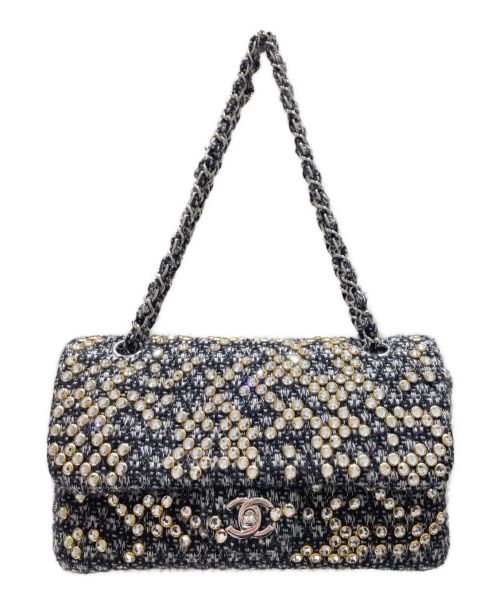 CHANEL（シャネル）CHANEL (シャネル) ココマークラインストーンツイードショルダーバッグ ブラック サイズ:25の古着・服飾アイテム