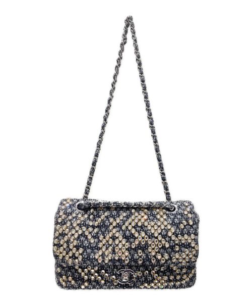 CHANEL（シャネル）CHANEL (シャネル) ココマークラインストーンツイードショルダーバッグ ブラック サイズ:25の古着・服飾アイテム