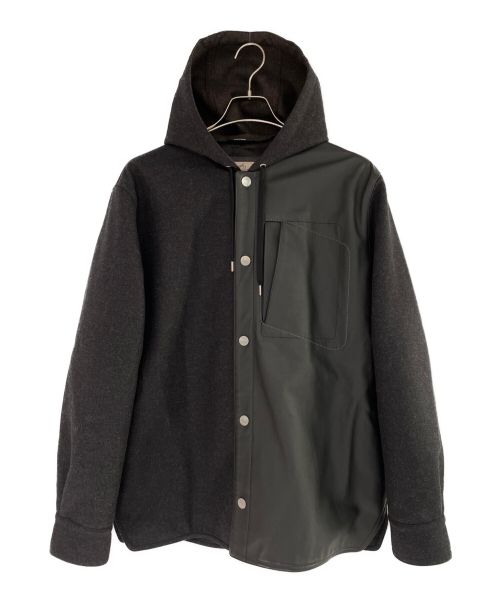 HERMES（エルメス）HERMES (エルメス) レザー切り替えフーディブルゾン ブラック サイズ:50の古着・服飾アイテム