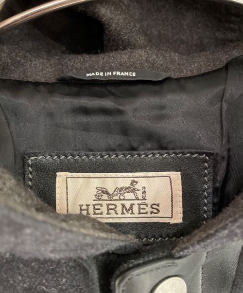 HERMES（エルメス）HERMES (エルメス) レザー切り替えフーディブルゾン ブラック サイズ:50の古着・服飾アイテム