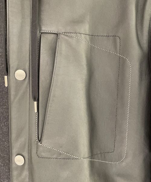 HERMES（エルメス）HERMES (エルメス) レザー切り替えフーディブルゾン ブラック サイズ:50の古着・服飾アイテム