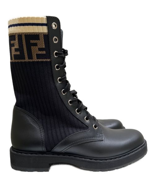 FENDI（フェンディ）FENDI (フェンディ) ロココストレッチファブリックバイカーブーツ ブラック サイズ:38の古着・服飾アイテム
