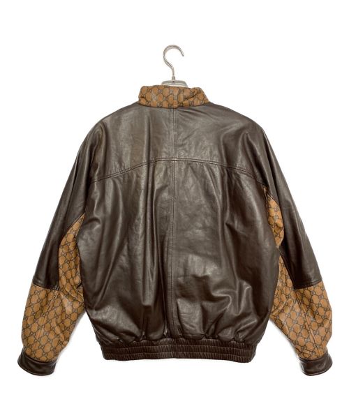 GUCCI（グッチ）GUCCI (グッチ) DAPPER DAN (ダッパーダン) GG レザー ボンバージャケット ブラウン サイズ:XSの古着・服飾アイテム