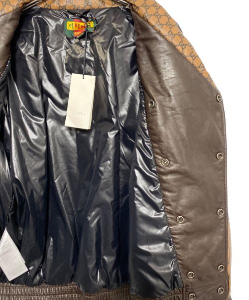 GUCCI（グッチ）GUCCI (グッチ) DAPPER DAN (ダッパーダン) GG レザー ボンバージャケット ブラウン サイズ:XSの古着・服飾アイテム
