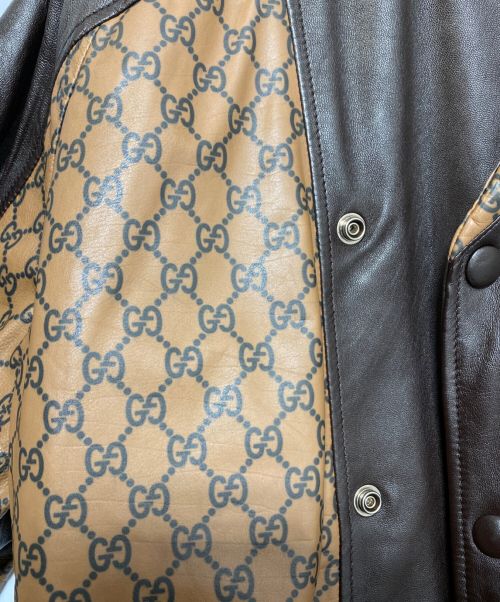 GUCCI（グッチ）GUCCI (グッチ) DAPPER DAN (ダッパーダン) GG レザー ボンバージャケット ブラウン サイズ:XSの古着・服飾アイテム