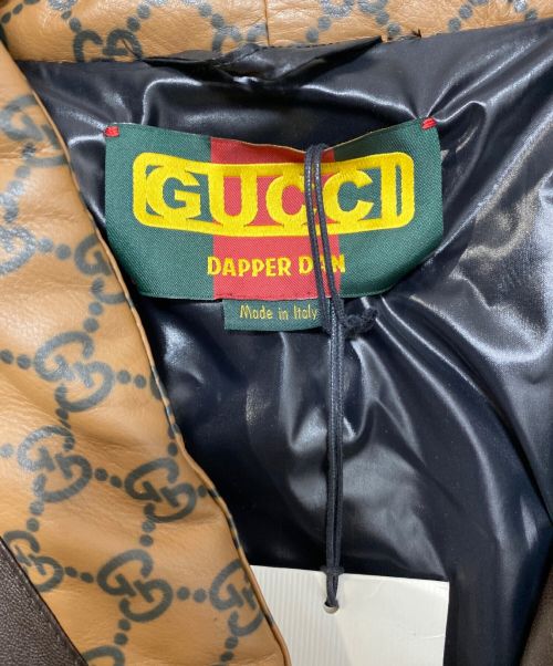 GUCCI（グッチ）GUCCI (グッチ) DAPPER DAN (ダッパーダン) GG レザー ボンバージャケット ブラウン サイズ:XSの古着・服飾アイテム