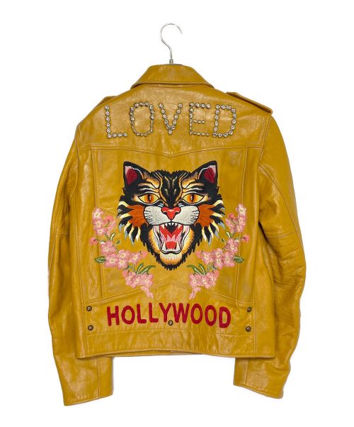 GUCCI（グッチ）GUCCI (グッチ) LOVEDダブルライダースジャケット イエロー サイズ:48の古着・服飾アイテム