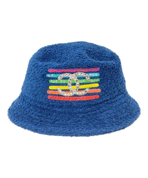 CHANEL（シャネル）CHANEL (シャネル) Pharrell Williams (ファレルウィリアムス) ココマークスパンコール装飾パイルバケットハット ネイビー サイズ:Sの古着・服飾アイテム