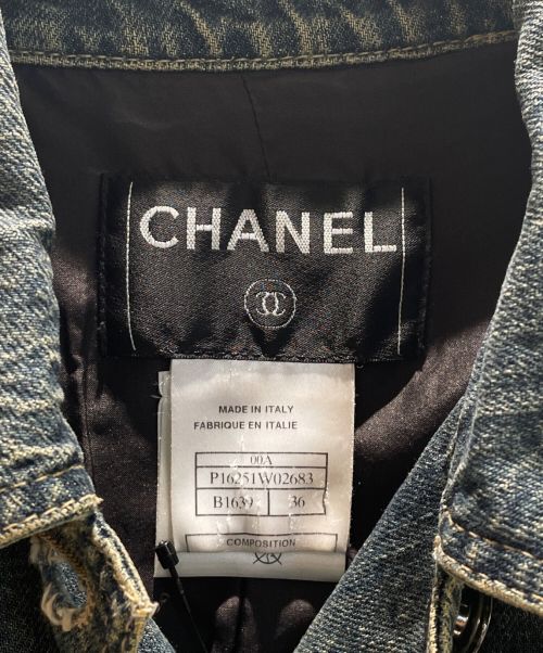 CHANEL（シャネル）CHANEL (シャネル) レザー切り替えデニムジャケット インディゴ×ブラウン サイズ:36の古着・服飾アイテム