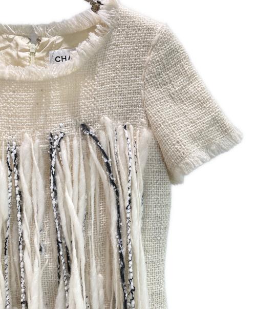 CHANEL（シャネル）CHANEL (シャネル) フリンジ半袖ツイードワンピース ホワイト サイズ:34の古着・服飾アイテム