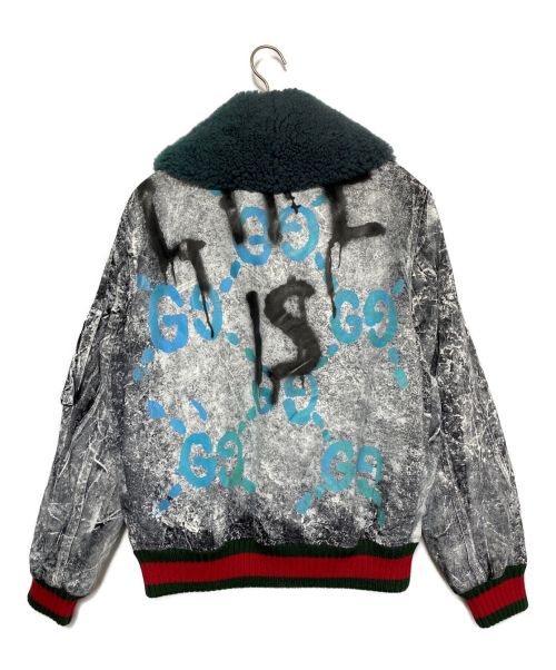 GUCCI（グッチ）GUCCI (グッチ) Trouble Andrew (トラブル アンドリュー) GUCCI GHOST MA-1 BOMBER JACKET ライトグレー サイズ:44の古着・服飾アイテム