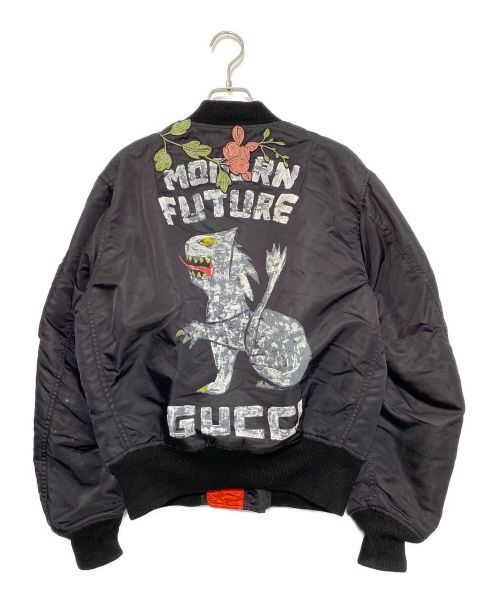 GUCCI（グッチ）GUCCI (グッチ) フラワーエンブロイダリーリバーシブルMA-1 ブラック サイズ:44の古着・服飾アイテム