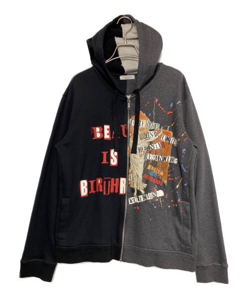 VALENTINO（ヴァレンティノ）VALENTINO (ヴァレンティノ) プリントジップパーカー ブラック×グレー サイズ:Mの古着・服飾アイテム