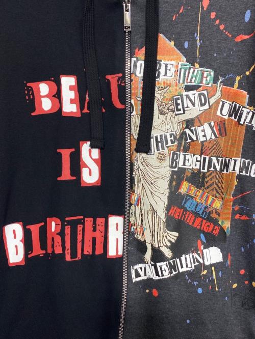 VALENTINO（ヴァレンティノ）VALENTINO (ヴァレンティノ) プリントジップパーカー ブラック×グレー サイズ:Mの古着・服飾アイテム
