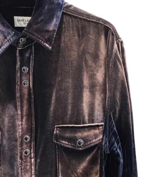 Saint Laurent Paris（サンローランパリ）Saint Laurent Paris (サンローランパリ) ベロアシャツ ネイビー サイズ:Sの古着・服飾アイテム