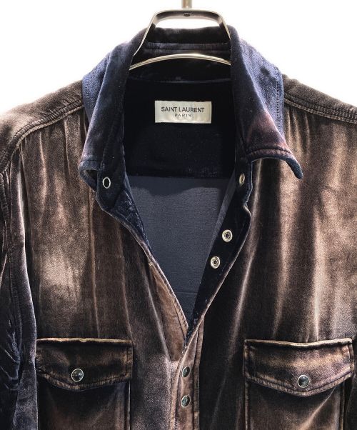 Saint Laurent Paris（サンローランパリ）Saint Laurent Paris (サンローランパリ) ベロアシャツ ネイビー サイズ:Sの古着・服飾アイテム