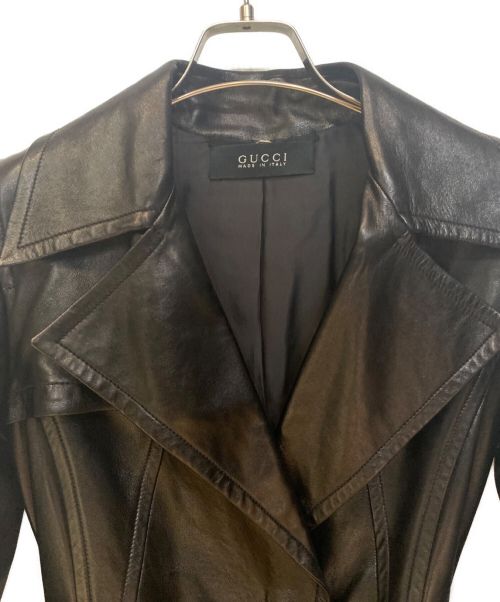GUCCI（グッチ）GUCCI (グッチ) ウエストベルト付きレザーロングコート ブラック サイズ:38の古着・服飾アイテム