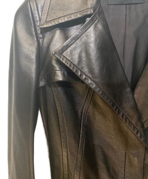 GUCCI（グッチ）GUCCI (グッチ) ウエストベルト付きレザーロングコート ブラック サイズ:38の古着・服飾アイテム