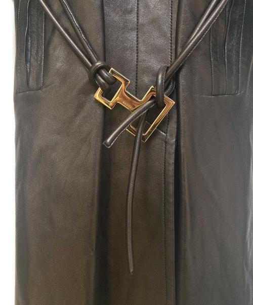 GUCCI（グッチ）GUCCI (グッチ) ウエストベルト付きレザーロングコート ブラック サイズ:38の古着・服飾アイテム