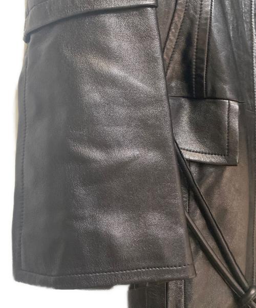 GUCCI（グッチ）GUCCI (グッチ) ウエストベルト付きレザーロングコート ブラック サイズ:38の古着・服飾アイテム