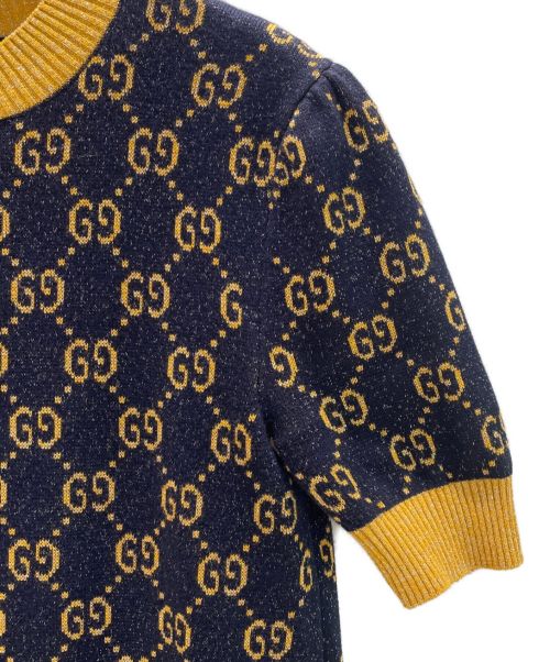 GUCCI（グッチ）GUCCI (グッチ) GGラメジャカードドレス ネイビー×イエロー サイズ:XSの古着・服飾アイテム