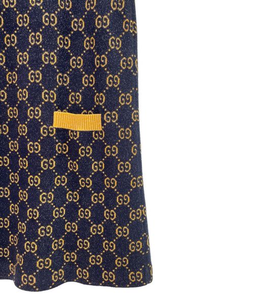 GUCCI（グッチ）GUCCI (グッチ) GGラメジャカードドレス ネイビー×イエロー サイズ:XSの古着・服飾アイテム