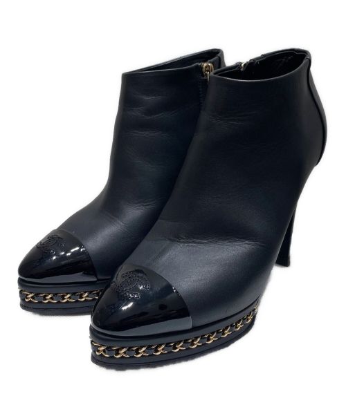CHANEL（シャネル）CHANEL (シャネル) ココマークチップブーティ ブラック サイズ:361/2の古着・服飾アイテム