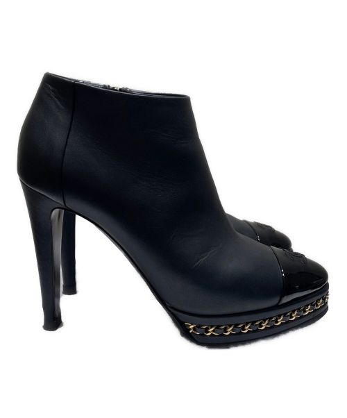 CHANEL（シャネル）CHANEL (シャネル) ココマークチップブーティ ブラック サイズ:361/2の古着・服飾アイテム