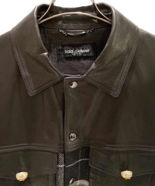 DOLCE & GABBANA（ドルチェ＆ガッバーナ）DOLCE & GABBANA (ドルチェ＆ガッバーナ) レザー切り替えジャケット ブラック サイズ:52の古着・服飾アイテム