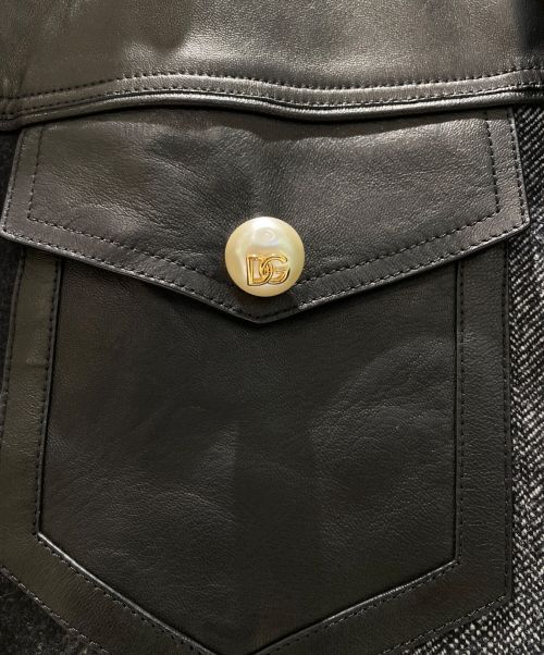 DOLCE & GABBANA（ドルチェ＆ガッバーナ）DOLCE & GABBANA (ドルチェ＆ガッバーナ) レザー切り替えジャケット ブラック サイズ:52の古着・服飾アイテム