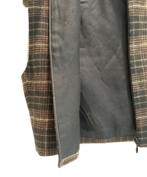 CELINE（セリーヌ）CELINE (セリーヌ) フランネル チェック クロップトップ ブラウン サイズ:34の古着・服飾アイテム