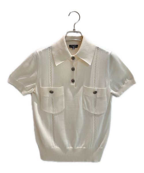 CHANEL（シャネル）CHANEL (シャネル) フロントレースニットポロ アイボリー サイズ:34の古着・服飾アイテム
