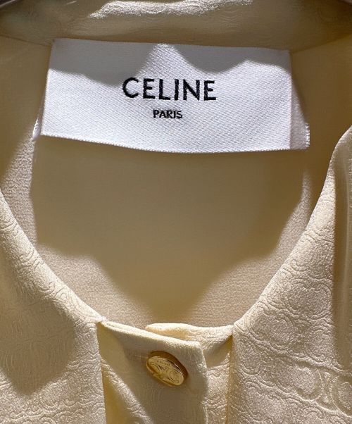 CELINE（セリーヌ）CELINE (セリーヌ) トリオンフシャイニーマットシルクラヴァリエールドレスショールカラーワンピース ベージュ サイズ:34の古着・服飾アイテム